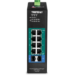 TRENDnet TI-PG102i 10-Port Gigabit Ethernet Switch, 8 Gigabit PoE+, 2 SFP slot, 20 Gbps switching capacity, DIN-rail mount